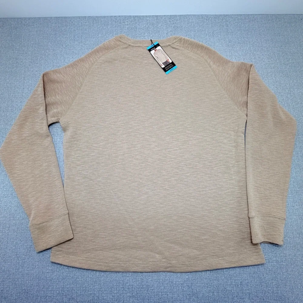 Banana Republic Mens Large Tan Khaki Textured Crewneck Long Sleeve Shirt NWT